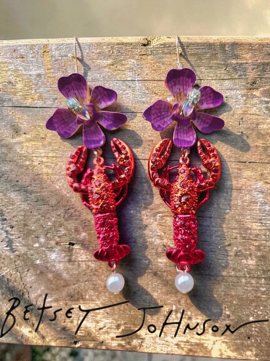 Betsey Johnson Jewelry - NWT BETSEY JOHNSON Mermaid Jewels Lobster Crystal Orchid Statement Earrings 2.5"